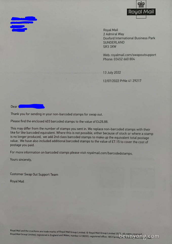 Royal Mail Swap Out Cover Letter